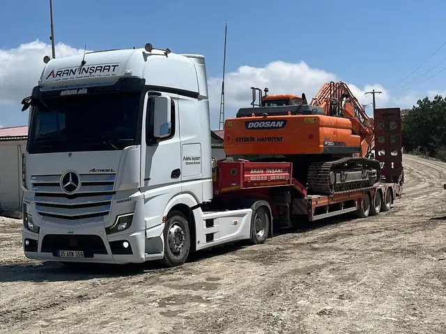 Lowbed üzerinde taşınan ekskavatör